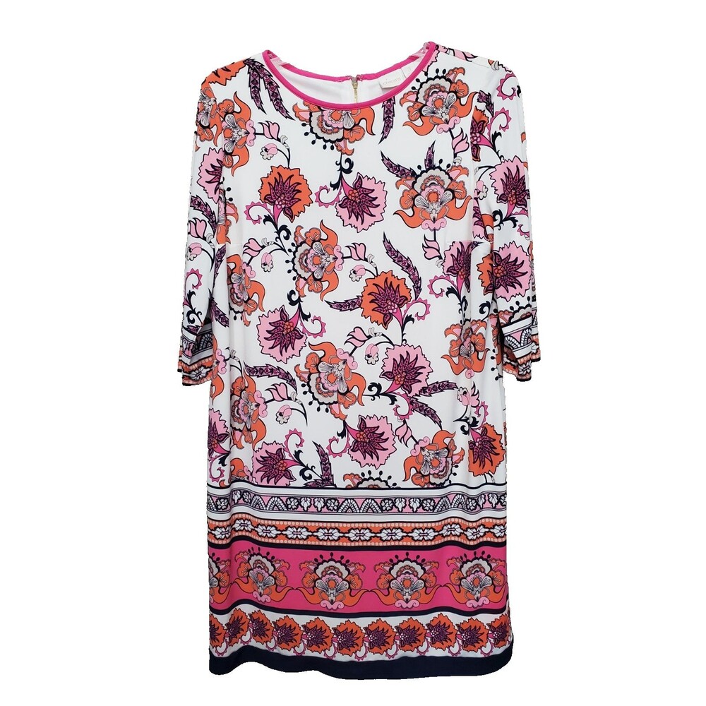 Chico's Stretchy Paisley Scarf Print 3/4 Sleeve Shift Dress Size 3 (XL) Boho